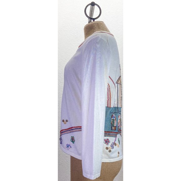 Vintage Beaded Crew Neck Button-Up Floral Long Sleeve Light Weight Cardigan - Picture 3 of 11